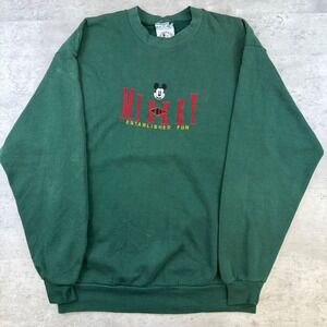 Vintage Mickey & Co Disney Sweatshirt Green Embroidered Crew Neck Large 90s